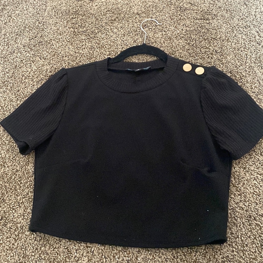 Black puffed sleeves formal wear blouse.